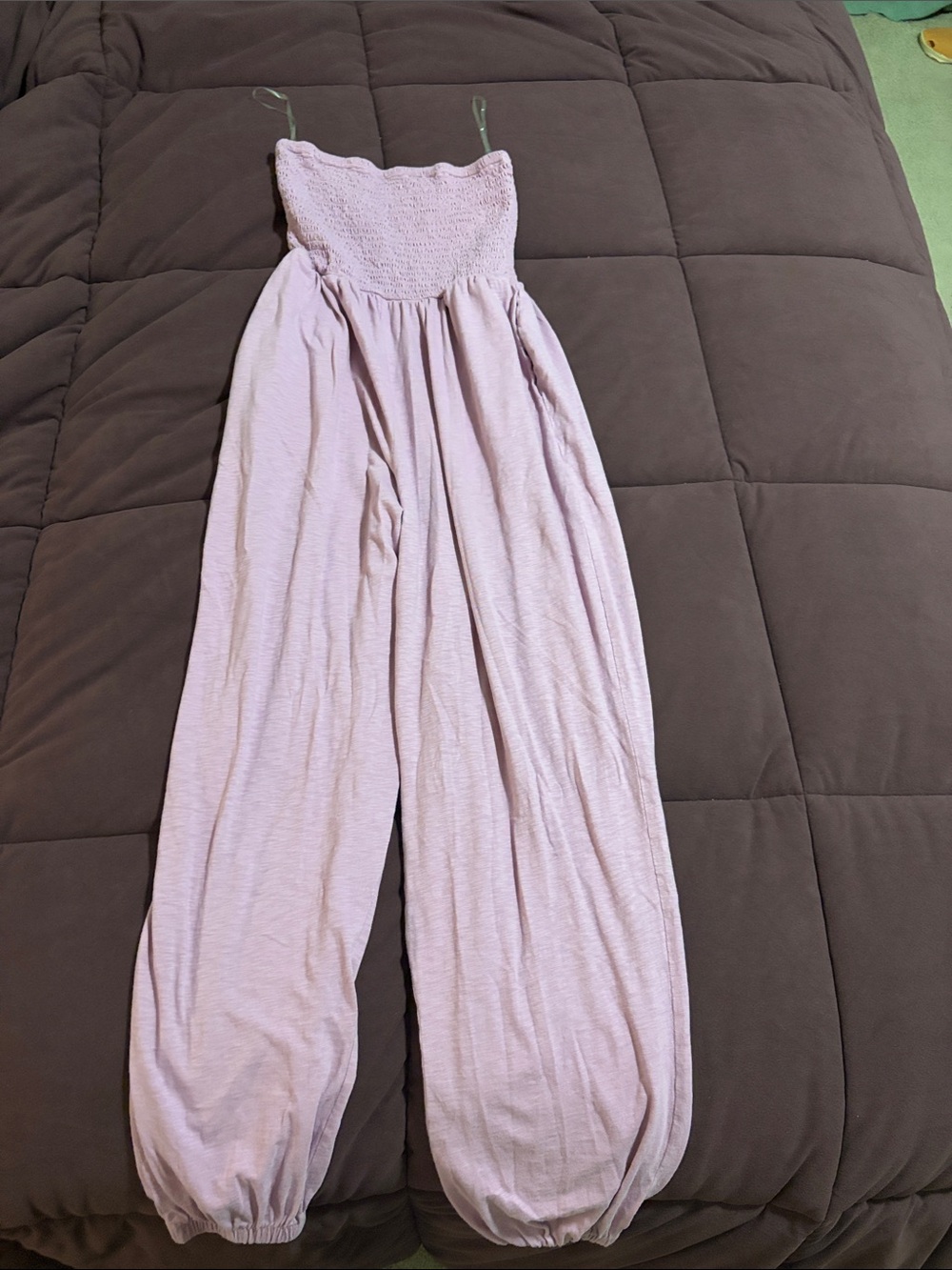American Eagle Outfitters Lavender Smocked Strapless Jumpsuit